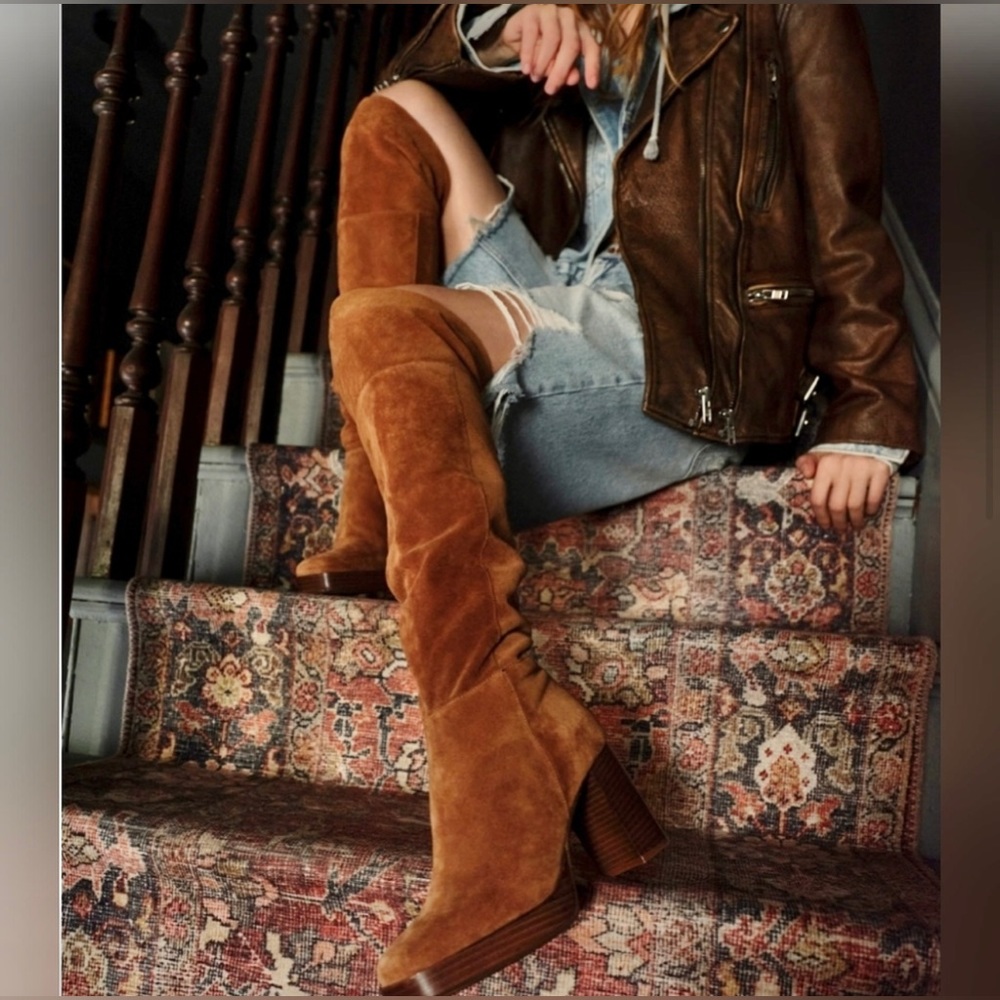 Authentic Free People Echo Platform Over-The-Knee Boots Brown Suede As-Is!